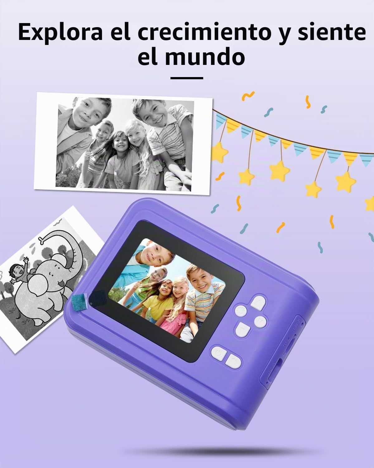 Impresora instantánea para niños, cámara con Pantalla LCD, Juegos, vídeo y Fotos, Incluye 3 Rollos de Papel fotográfico