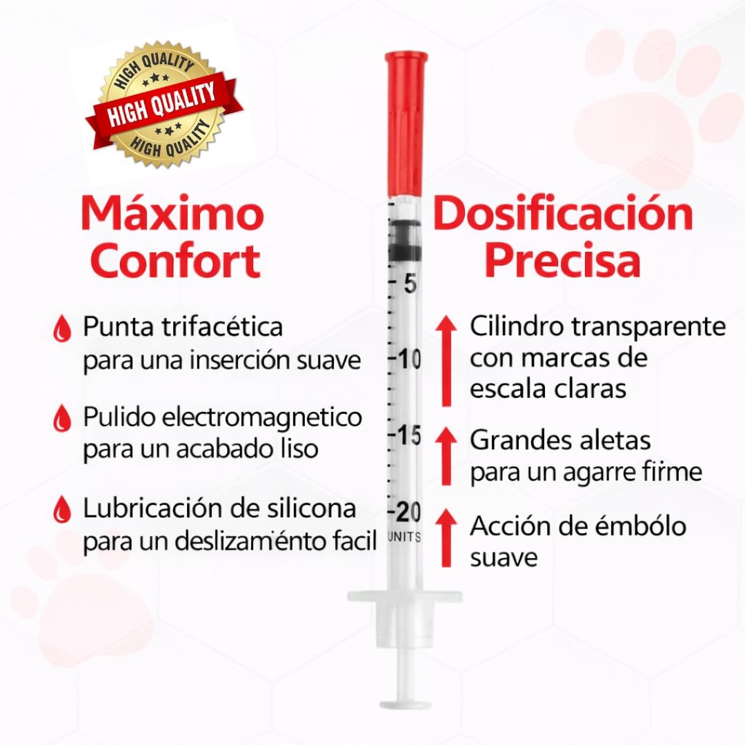100 tubos de plástico U40 0,5 ml 29 g x 1/2 pulgadas para cuidado de mascotas herramientas de medición y dosificación