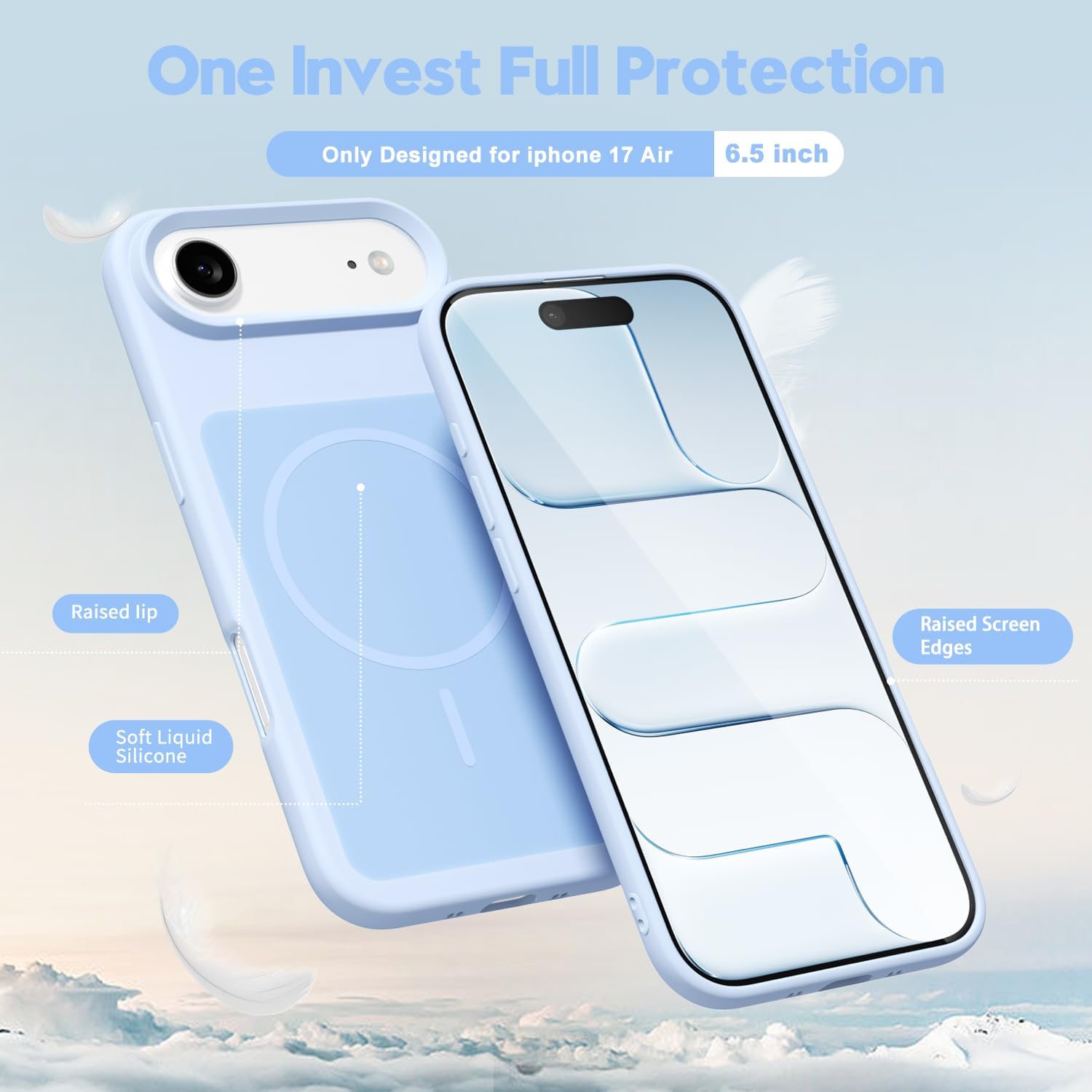 oakxco Liquid Silicone Case for iPhone 17 Air Case Compatible with MagSafe, Cute Slim Thin Magnetic Phone Case for Women, Girly Soft Gel Rubber Matte TPU Cover Dual-Tone Design, Light Blue image 4