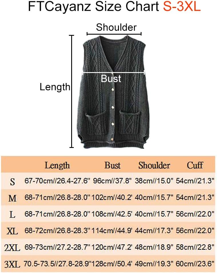 FTCayanz Women's Sweater Vest Button Down Cable Knit Cardigan Outwear