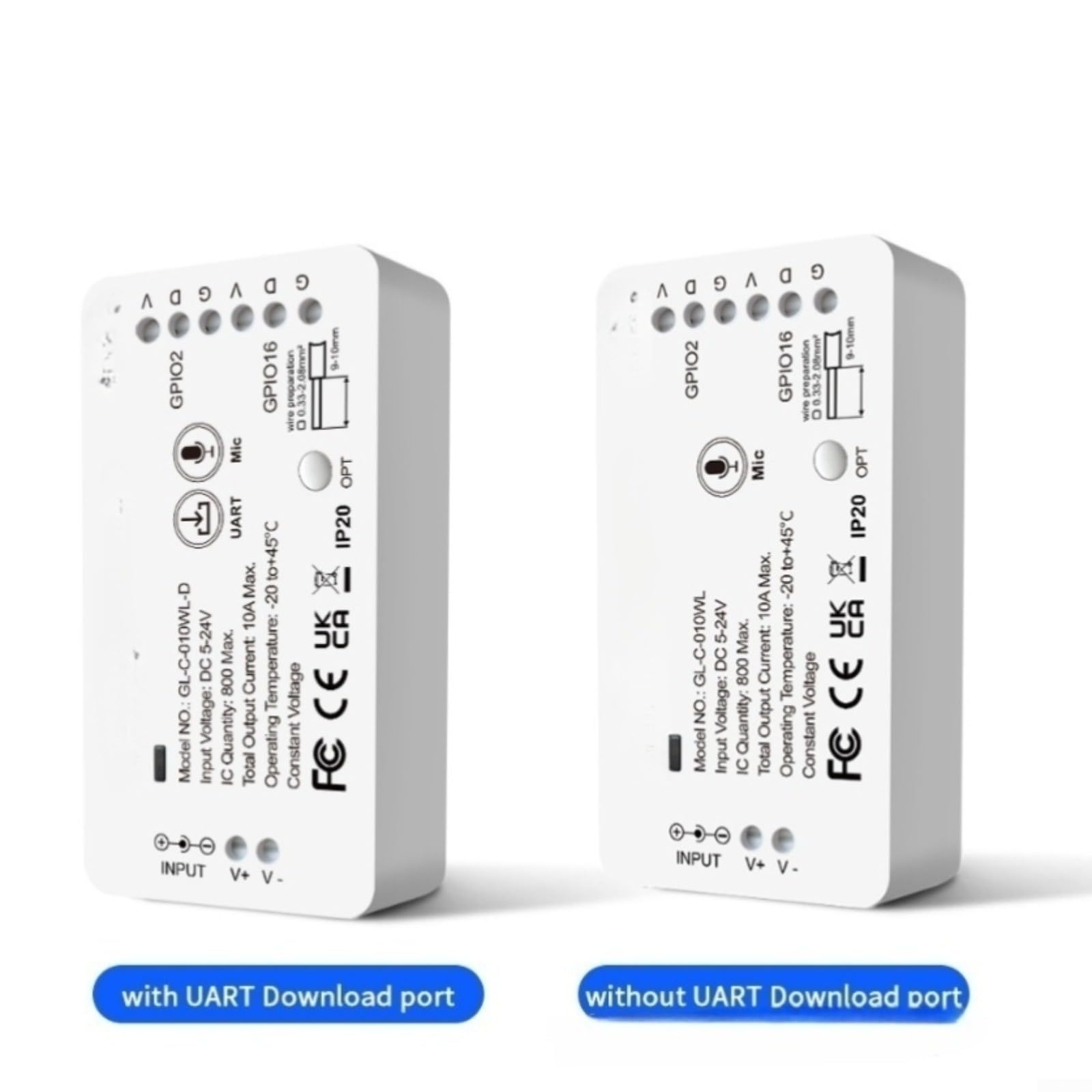 Controller LED WiFi ESP32 con effetti audio reattivi microfono, compatibile con WS2812 WS2811 SK6812 strisce indirizzabili, 5-24 V 10 A, alloggiamento bianco (A)