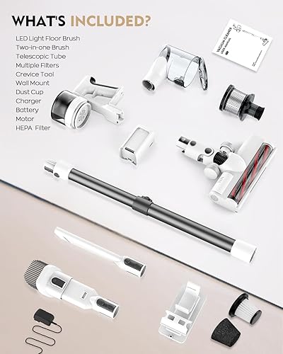 Miniatura 7 de Aspiradora inalámbrica, motor de 80,000 RPM y filtración de potencia, aspiradora de palo con batería de 2200 mAh, tiempo de trabajo de 35 minutos, 2