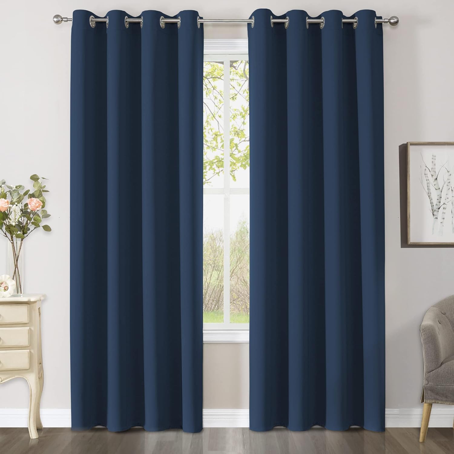 CUCRAF Verdunklungsvorhänge Thermovorhang Kälteschutz 2er Set H229 x B229cm Vorhänge mit Ösen Navy Blau Vorhang Blickdicht Weich und Langlebig Schallschutz Vorhang für Schlafzimmer Wohnzimmer