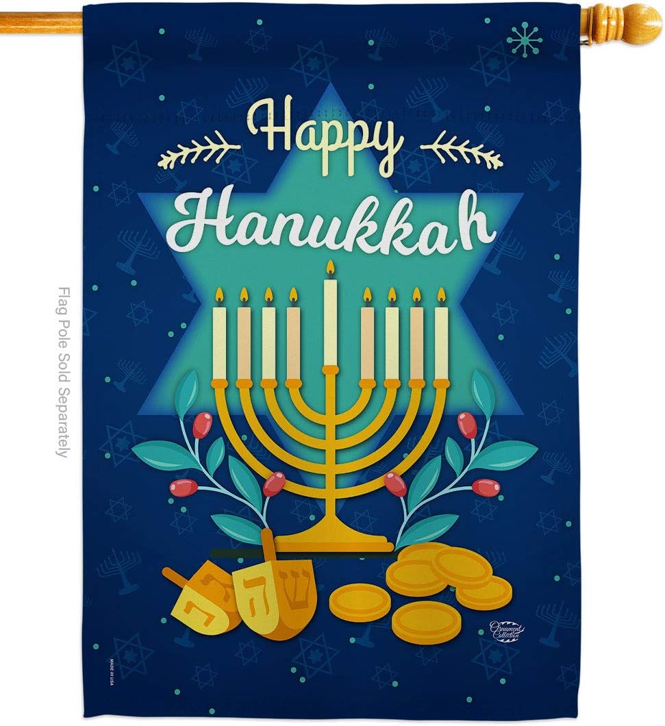 Happy Hanukkah House Flag Wintertime Candle Bonsai Menorah Jewish Chanukah David Small Decorative Gift Yard Banner Made In USA 28 X 40