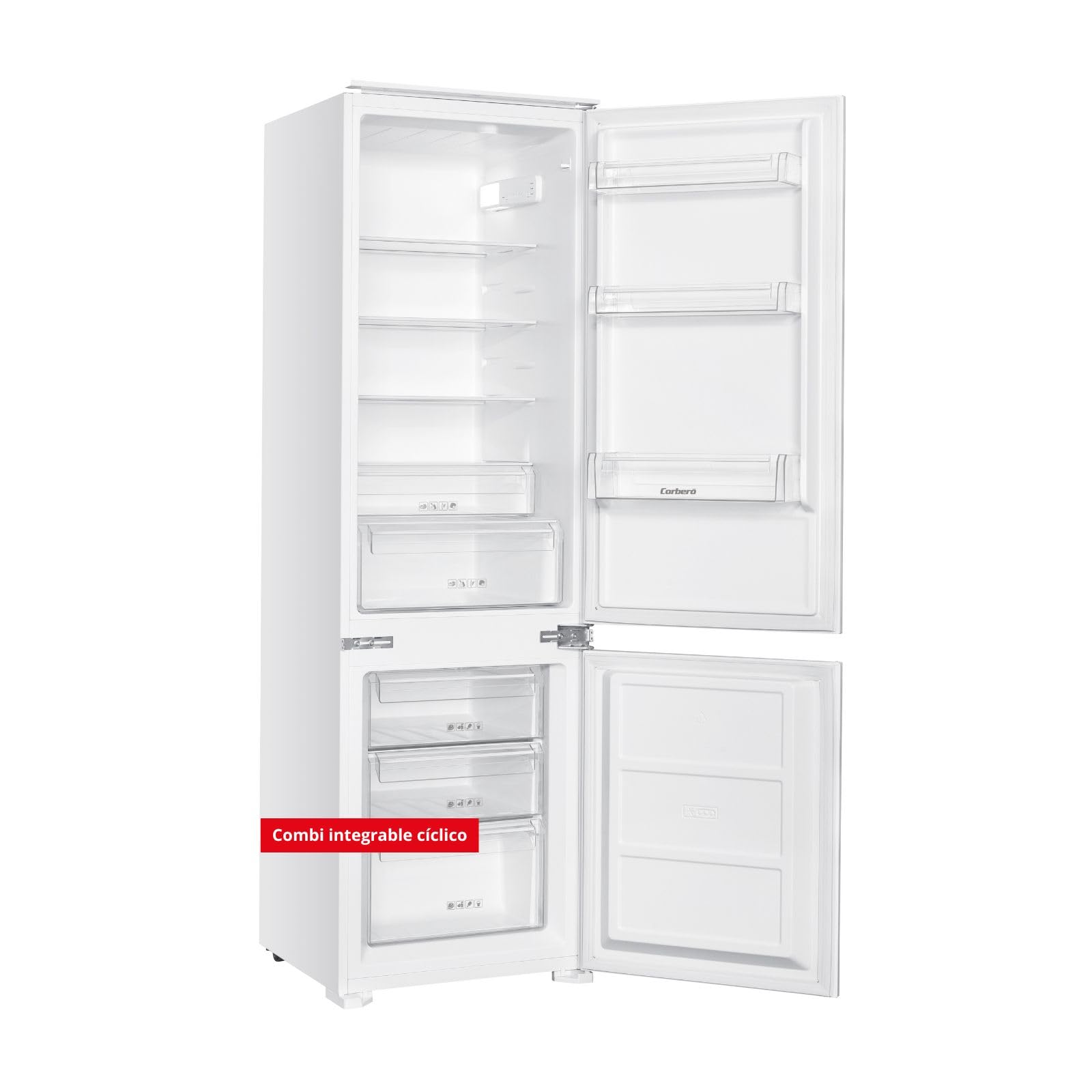 Corberó – Frigorífico Combi Integrable | CCH177CINTEG | Estático | 249L | 178 cm | Luz LED | Estantes de Cristal | Cajón Crisper | Blanco