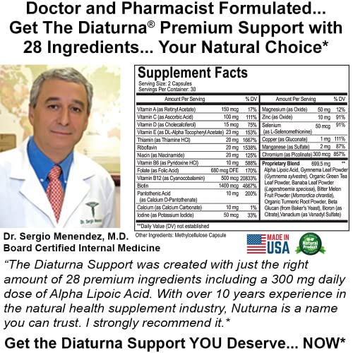 Diaturna Support Supplement - 28 Premium Vitamins Minerals & Herbs With 300 Mg Alpha Lipoic Acid Formula - Nutritional Multivitamin Supplement For Men & Women* 30 Day Pack #TOP3