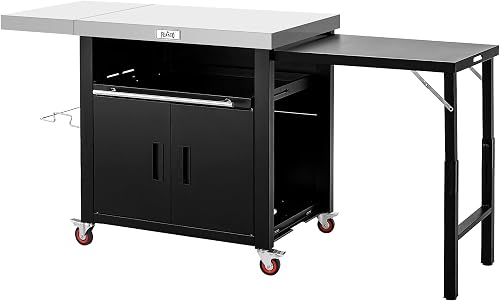 Feasto 74 Inch Outdoor Kitchen Island Grill Cart with Stainless Steel Top, Storage Cabinet & Folding Sides Feasto 74 Inch Outdoor Kitchen Island Grill Cart with Stainless Steel Top, Storage Cabinet & Folding Sides