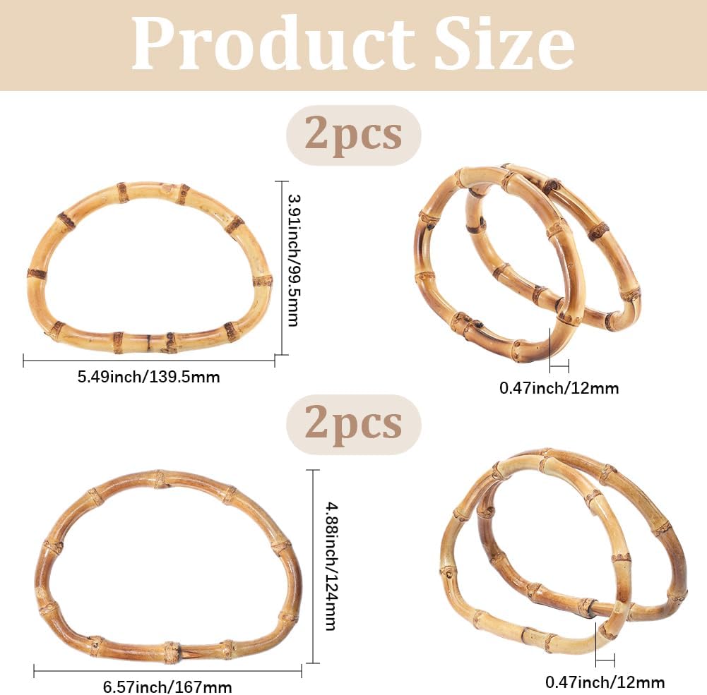 Beebeecraft 4Pcs 2 Size Bamboo Bag Handles Goldenrod D Shaped Purse Handles Handbag Strap Replacement Decorative for Women DIY Handmade Crochet Straw Bag Making Supplies