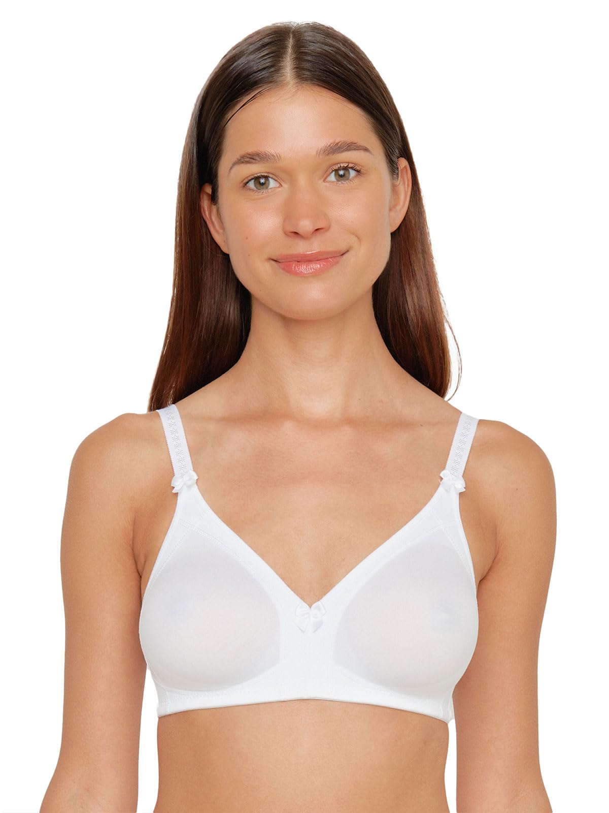 Susa Topsy Non-Wired Bra I Opaque Bra with Preformed Cups I Moulded Bra with Bow I Ideal Breathability & High Stability, White (White 003), 36B