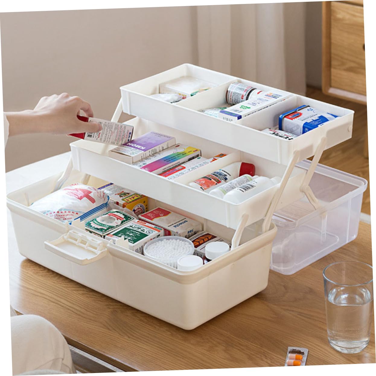1pieza Botiquín De Primeros Auxilios Portátil Organizador De Medicinas Caja De Almacenamiento Multifuncional para Hogar Maletín Médico De Asa para Emergencias y Organización