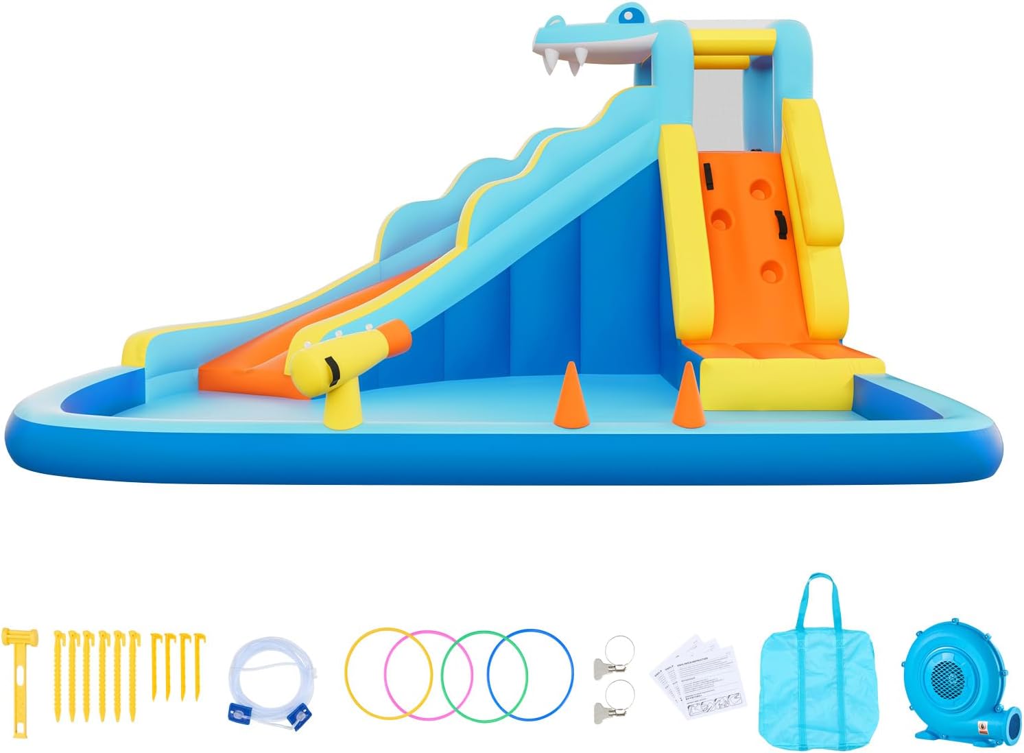 VEVOR Bounce House for Kids, Inflatable Bounce House with Air Blower, Water Slide, Bouncer Castle with Bounces Zone, Climbing Wall, Splash Pool & Water Ring Toss, for 3 to 4 Kids Ages 3 to 8