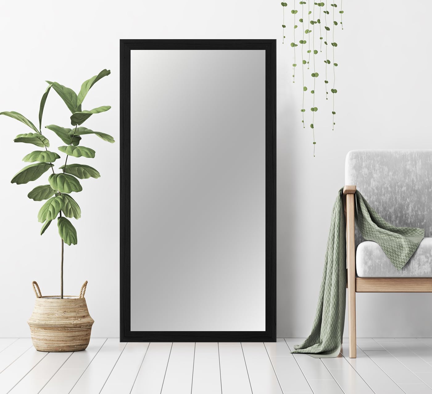 PrimeLuxe Miroir Mural 75 x 75 cm (Dimensions extérieures) carré dans Pin Noir | Couleur et Taille sélectionnables | Miroir Salle de Bain et Couloir | avec Cadre en Bois