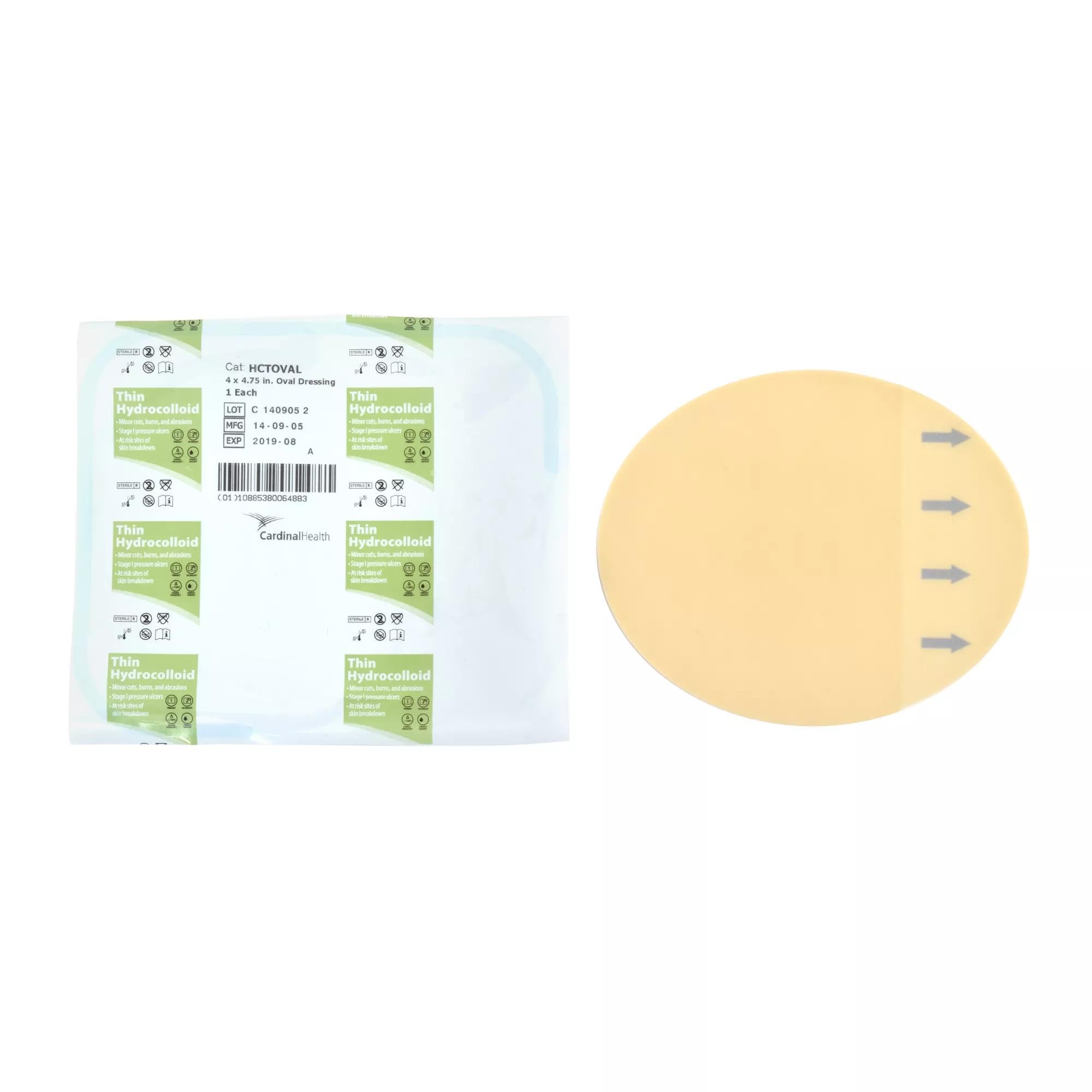 Cardinal Health™ Thin Hydrocolloid Dressing, Oval, 4 x 4.75IN