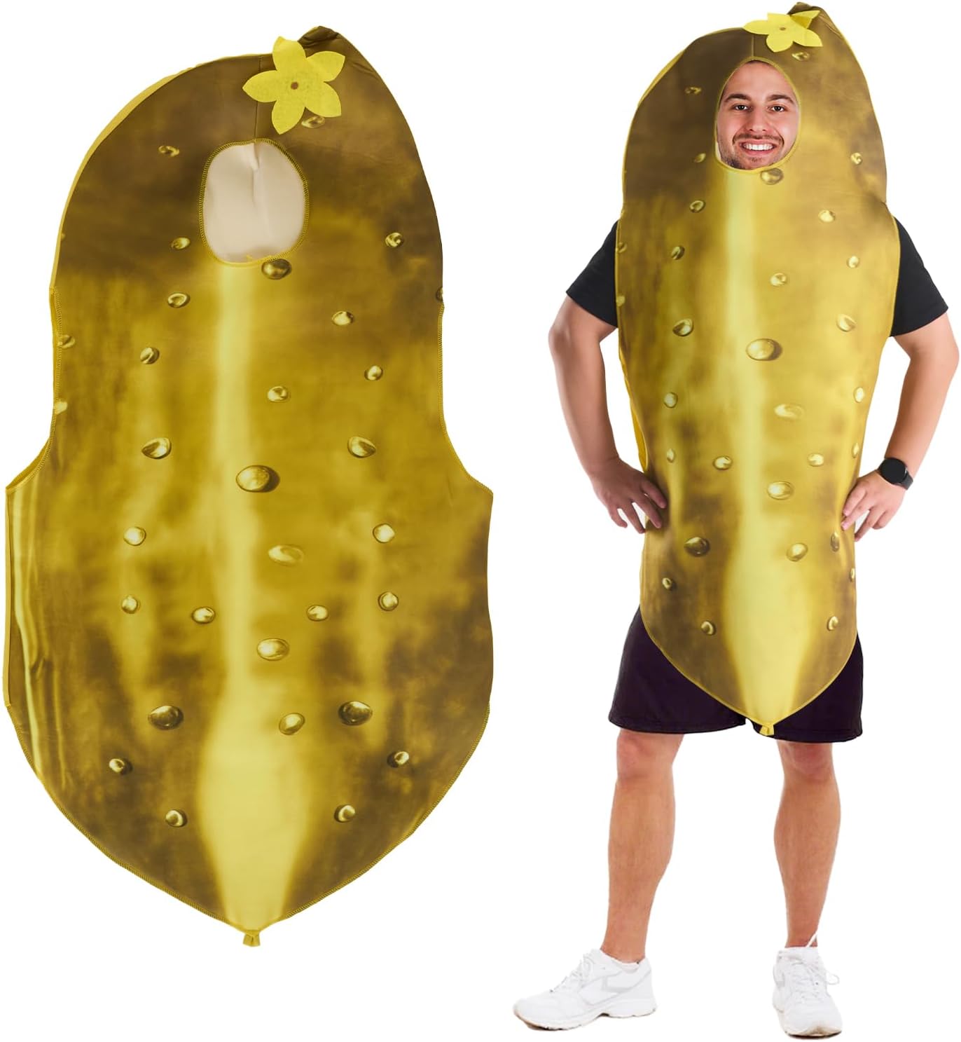 Pickle Costume Adult Halloween Yellow Cucumber Outfit Costume for Men & Women Funny Food Theme Cosplay Suit for Party