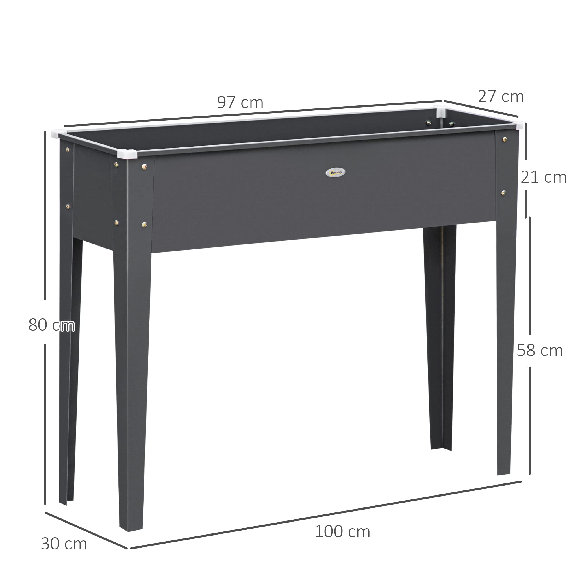 Outsunny Jardinière sur Pieds Trou de Drainage 100x30x80cm Acier Gris | Carré Potager, Acier Galvanisé