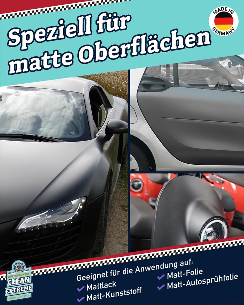Mattlack Pflege mit Versiegelung - 500ml Spray + 2,3L Kanister | Set inkl. 5 x 500GSM Mikrofasertuch - Zum Pflegen von Autolack Matt, Matt-Folie, Autosprühfolie - Erhält den Matt-Effekt