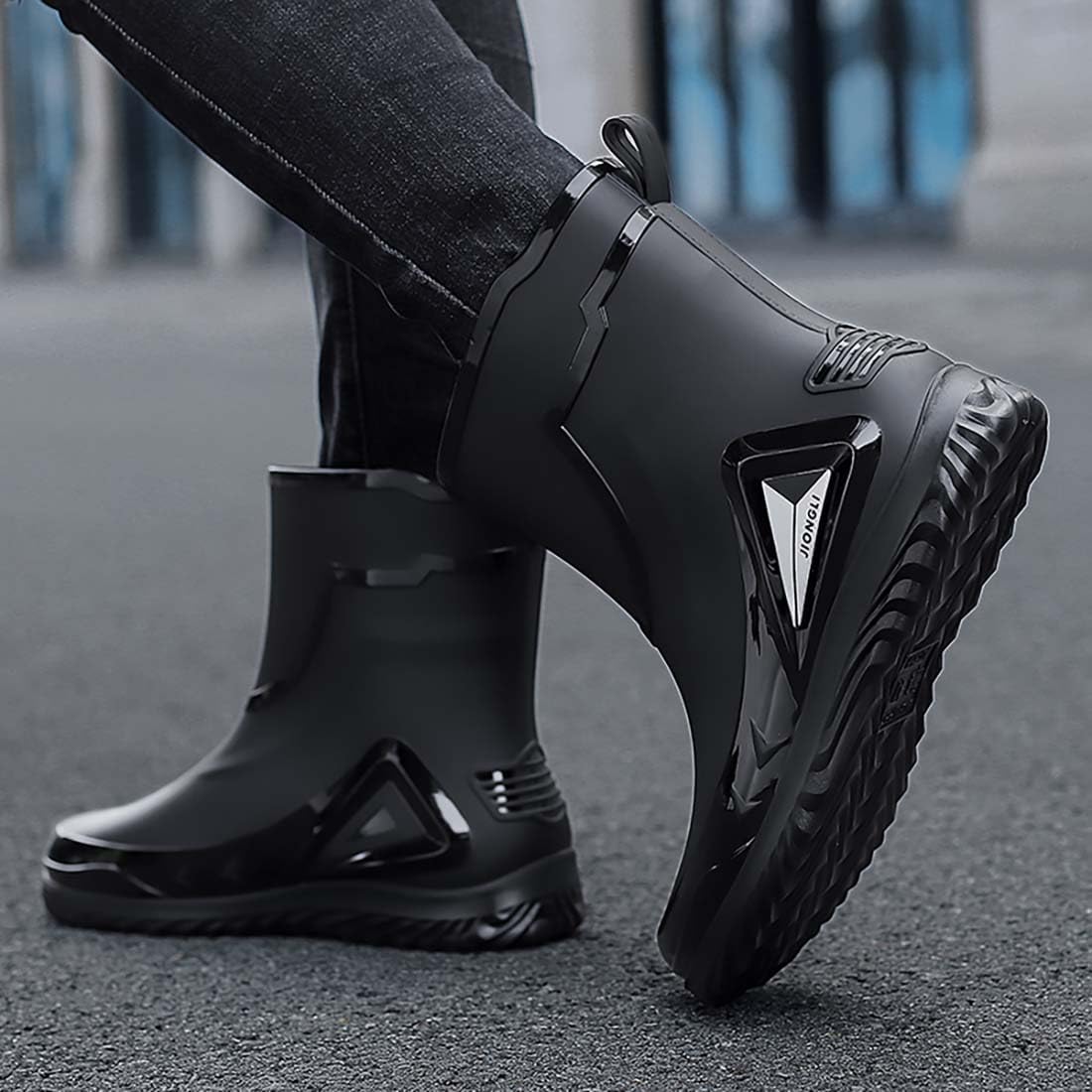 Men’s Rain Boots Waterproof Work Shoes Non Slip PVC Rubber Boots for Outdoor Fishing Gardening with Adjustable Drawstring