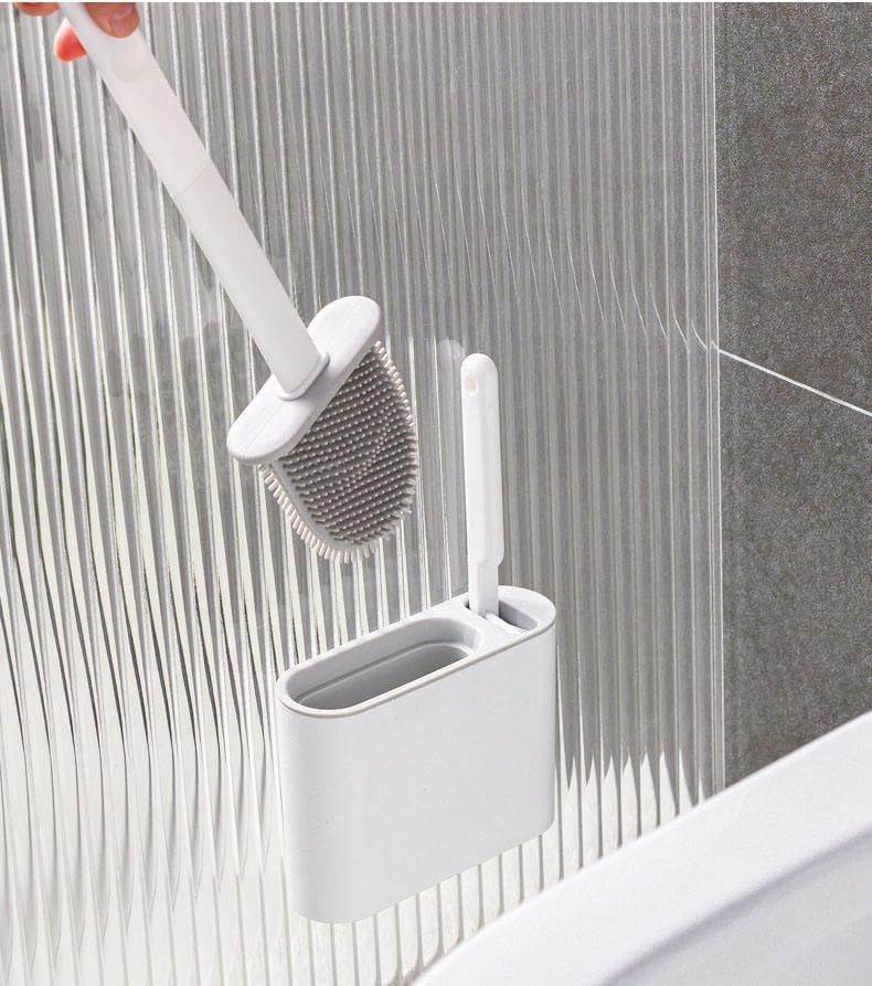 Image of VEZPAX Toilet Bowl Brush with Holder - Wall Mounted Silicone Flat Toilet Cleaner | Long Handle Bathroom Scrubber Tool(2 in 1 (2 Brush))