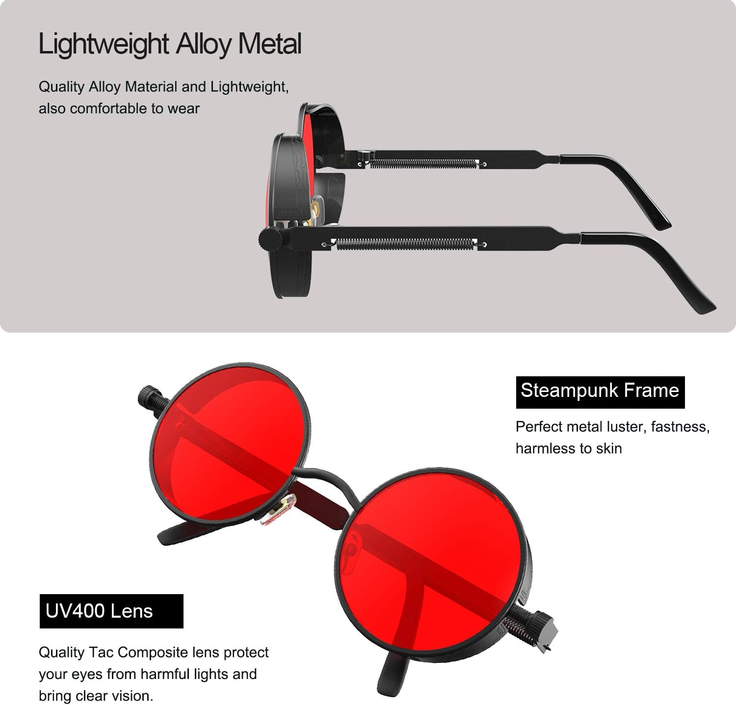 PROUDDEMON Retro Gothic Steampunk Sunglasses for Women Men Round Lens Metal Frame - Image 5
