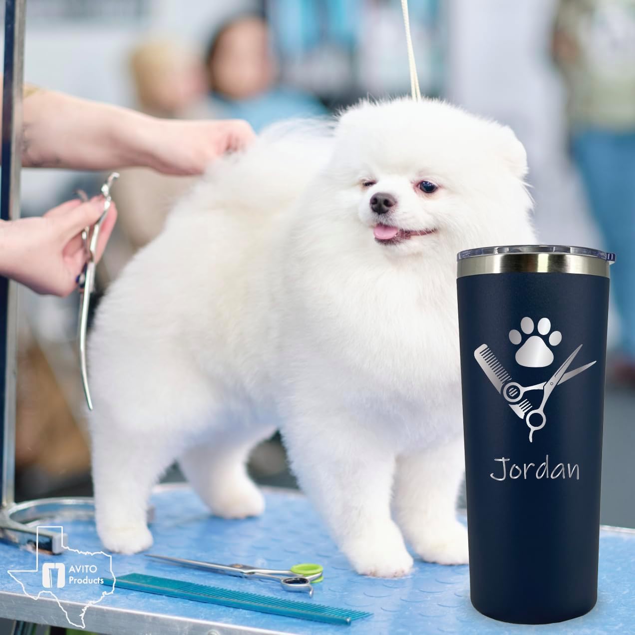 AVITO 22 oz Personalized Dog Groomer Tumbler - Laser Engraved - Stainless Steel - Vacuum Insulated - Dog Groomer Gifts - Pet Groomer Tumbler - Pet Groomer Gifts - Paw Print skinny tumbler