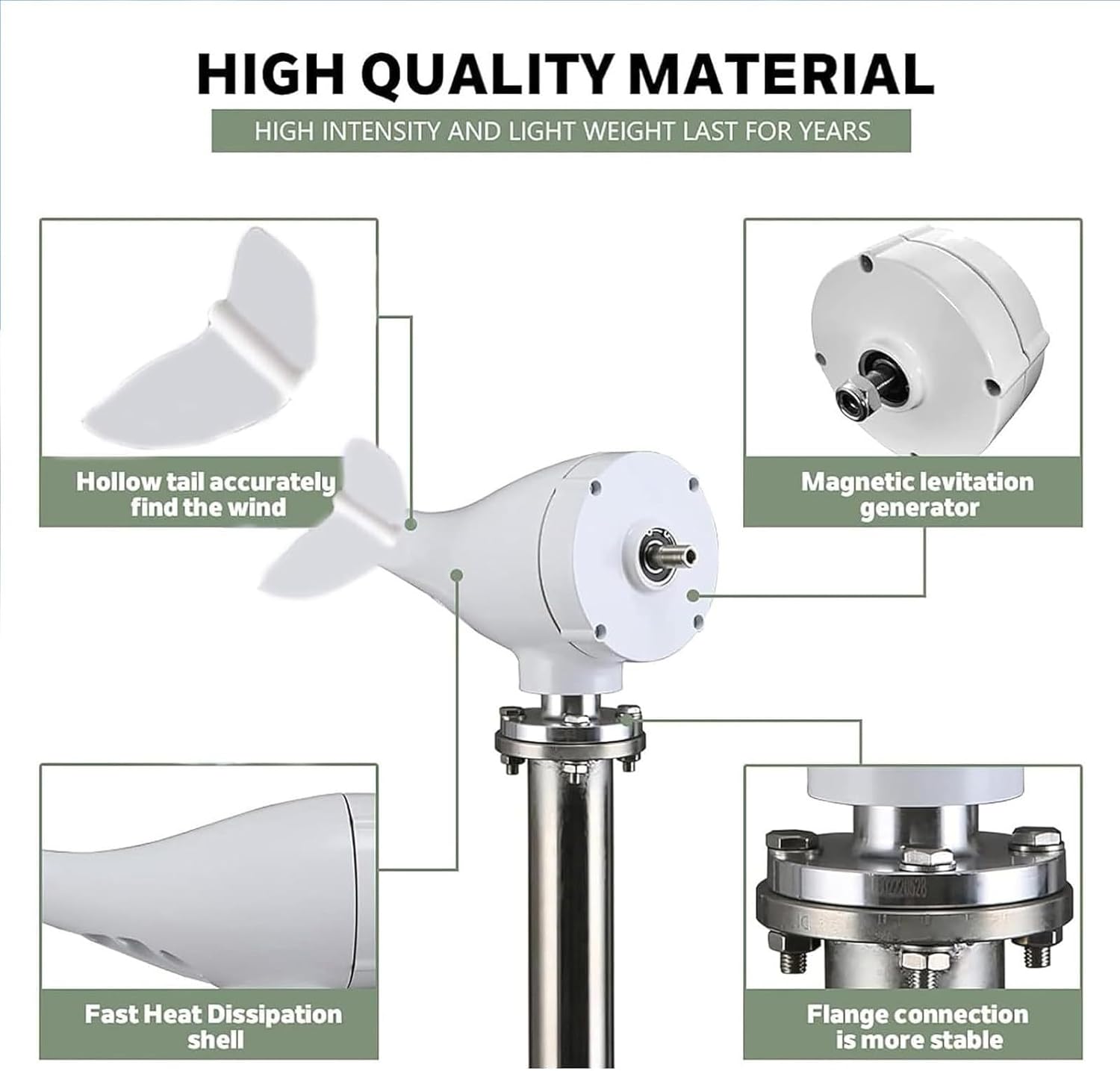 HErtL Wind turbines, Dual Bearings Wind Mill Turbine, Solar Windmill, Electricity Accessories, 3Phase Ac Permanent Magnet Generator, for Charging Marine Garden Lamps,White-24V