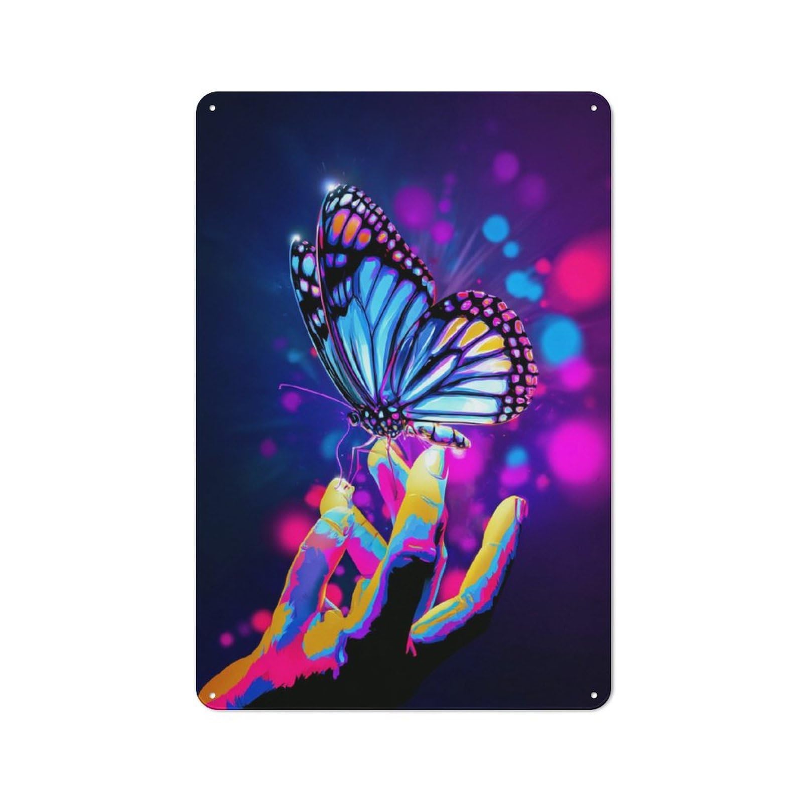 Junmoney Neon Butterfly On Colorful Hand Vintage Tin Sign 30X20cm For Garden Room Or Summerhouse, A Housewarming Gift For Outdoor-Room Decor Collectors