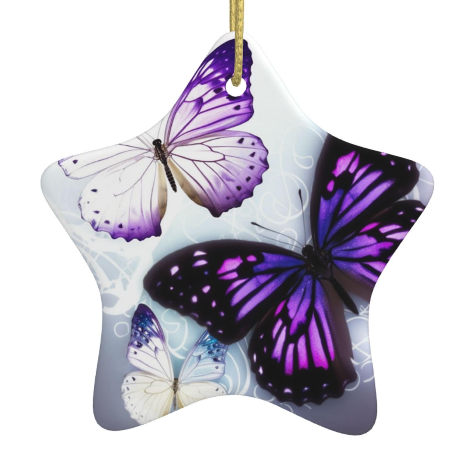 Fodpand Women's White Purple Butterflies Christmas Ornaments 2025, Gift Exchange For Men, Collectible Ceramic Ornament Star Hanging Ornaments For Christmas Tree Decoration