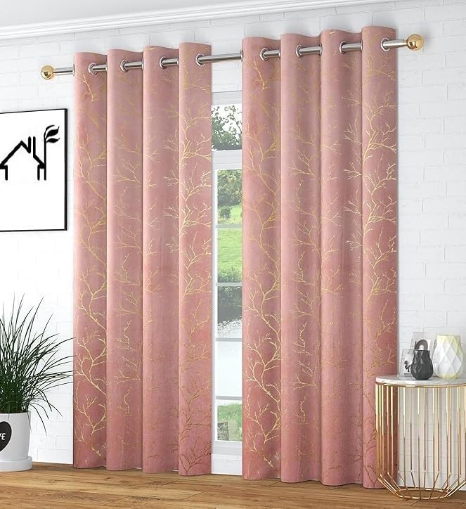 Image of Homefab India Velvet Curtain Room Darkening - Window 5 feet, Pack of 1 Panel, Light Pink
