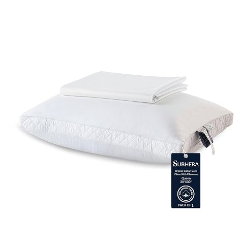 SUBHERA Organic Cotton Hotel Pillow TRUE Queen 20 30 King 20 36 CloudSoft Loft Down-Alternative Fill 2 Quilted