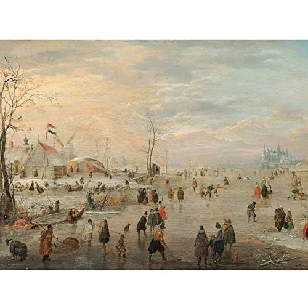 Artery8 Hendrick Avercamp Enjoying The Ice Skating Painting Art Print Canvas Premium Wall Decor Poster Mural
