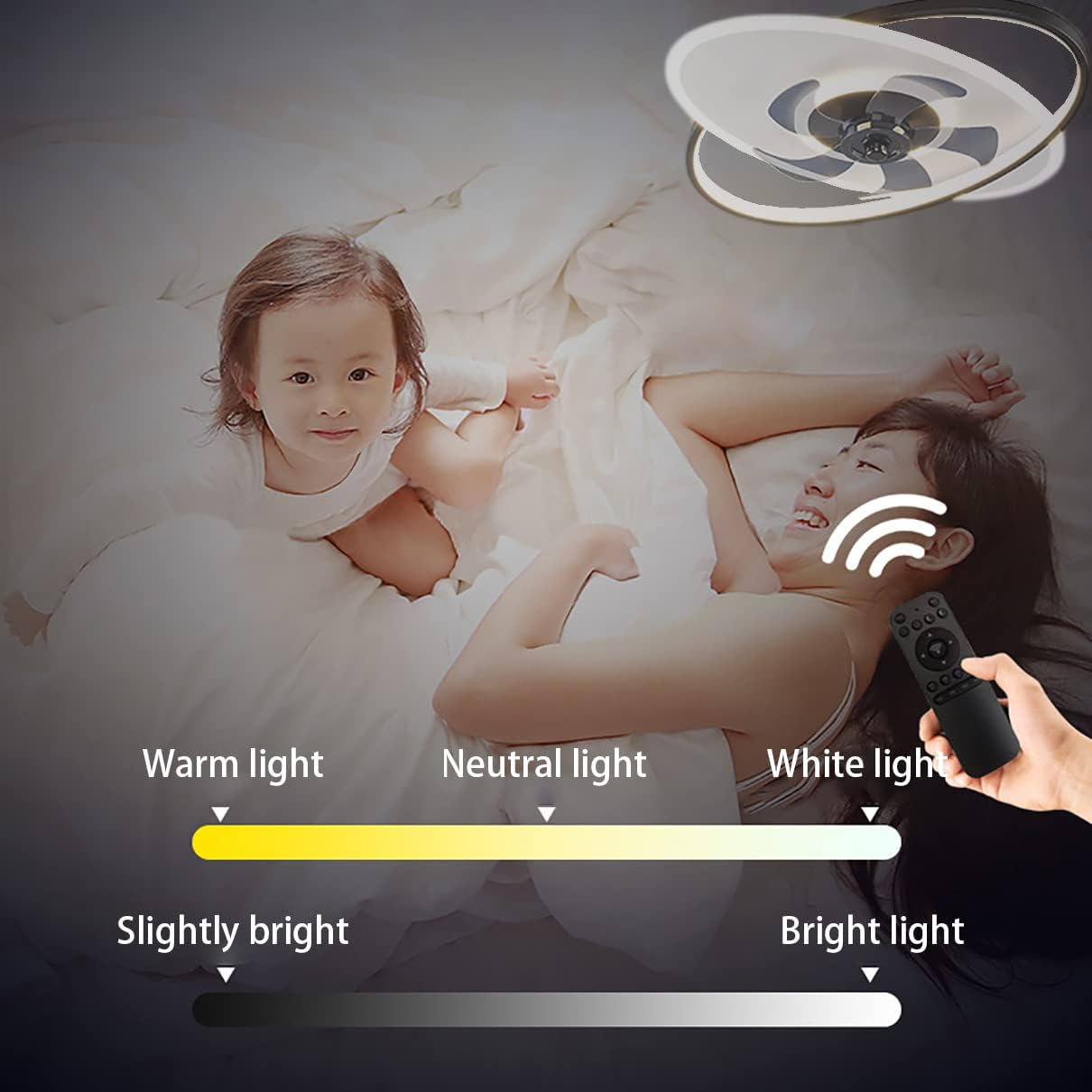 YUEGOO Ceiling Fans with Lamps,48W Mute Ceiling Fan with Light and Remote Control 3 Speeds Bedroom Led Dimmable Round Fan Ceiling Light with Timer Modern Living Room/B