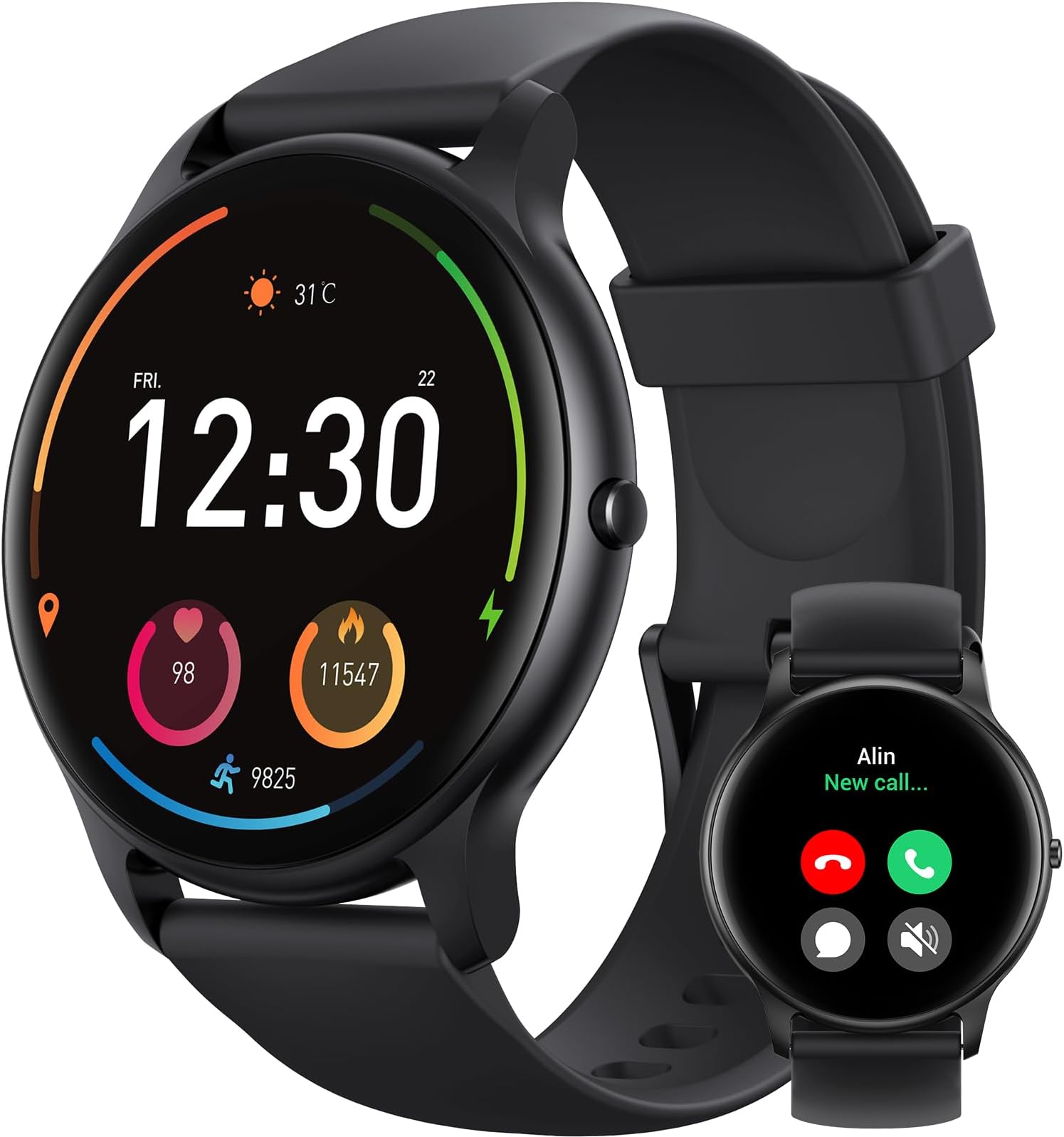 Parsonver Smart Watch Answer/Make Call, Fitness Watch for Men Women, Smartwatch IP68 Waterproof, 100+ Sport Modes, Heart Rate/Sleep Monitor, Fitness Watch for Android and iOS, Black, SPROD1