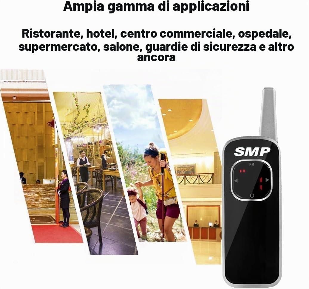 Mini Walkie Talkie SMP SMP118H, Ricaricabile, RMR446, 25 Canali CTCSS/DCS, Ricetrasmittente PMR a Lungo Raggio, per Sicurezza, Ristoranti, Luoghi di Lavoro