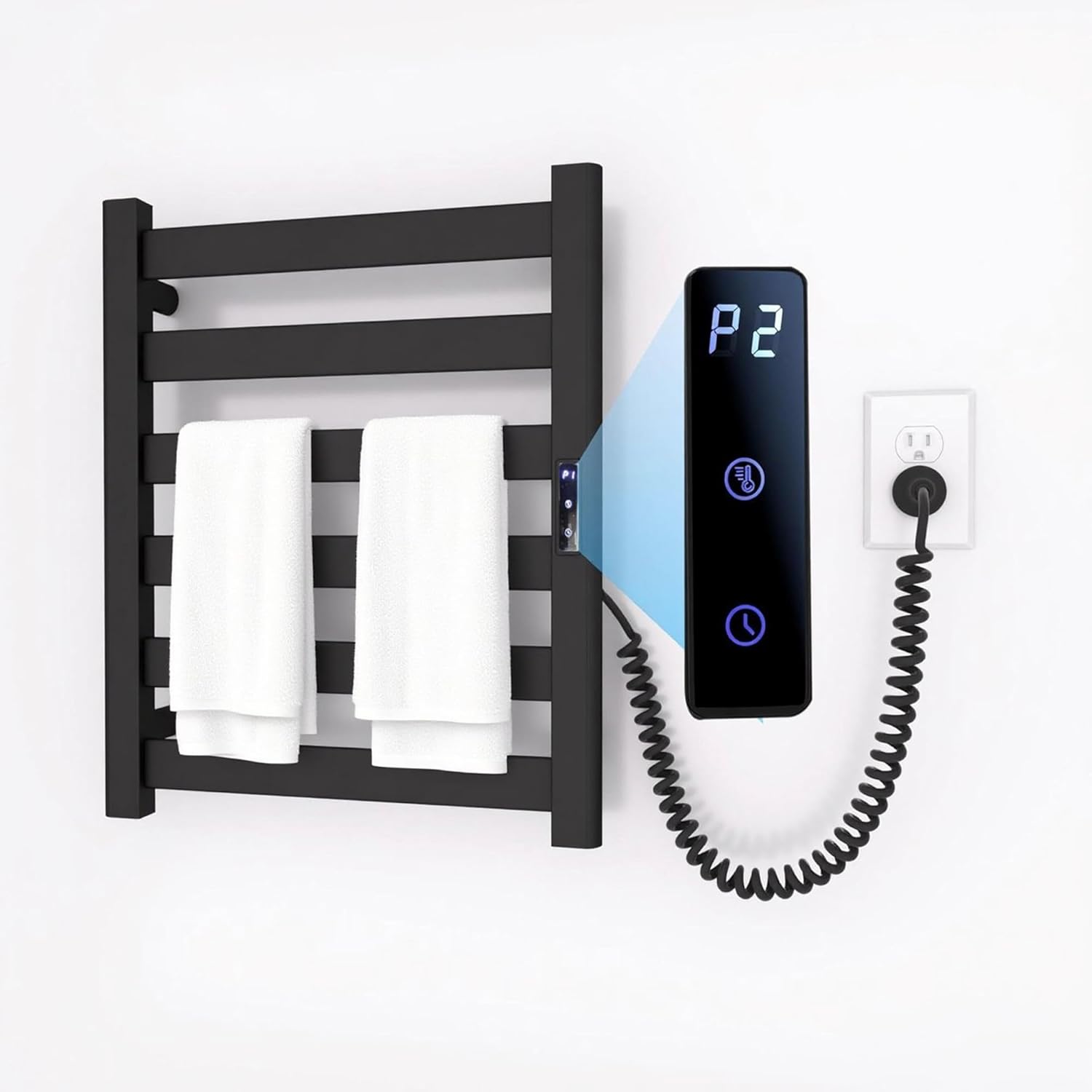 Towel Warmers for Bathroom,Space Aluminum Wall Mounted Towel Rack, Heated Towel Rack for Bathroom,6 Bars Electric Towel Heater with Built-in Timer,Plug-in,Matte Black Black Wall Mount 6-Bars