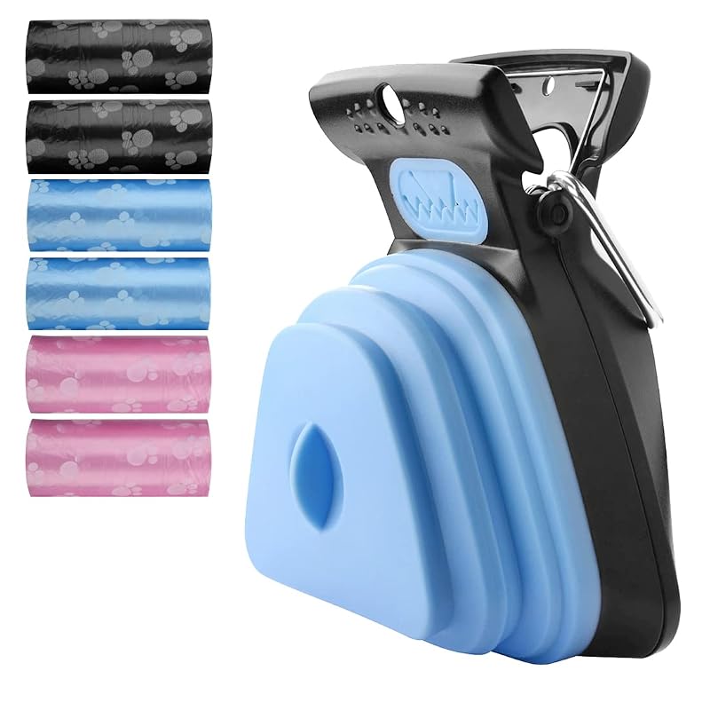 Pá coletora de fezes para cães com dispensador e 150 sacos, LUEXBOX, Blue