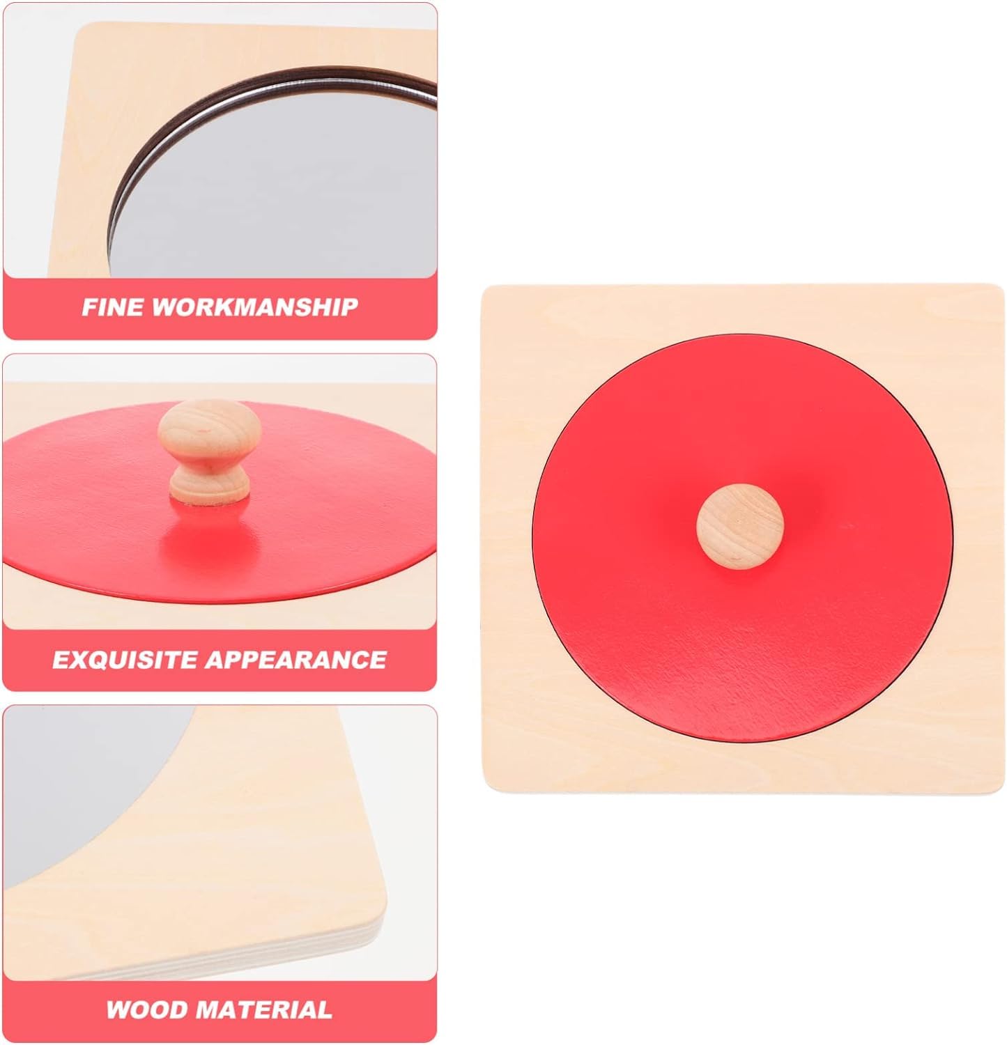 Montessori Mirror, Baby Mirror Button Puzzle Toys, okrągłe drewniane zabawki w formie geometrycznej Wczesne zabawki edukacyjne dla noworodków, dzieci, małych dzieci 6-12 miesięcy