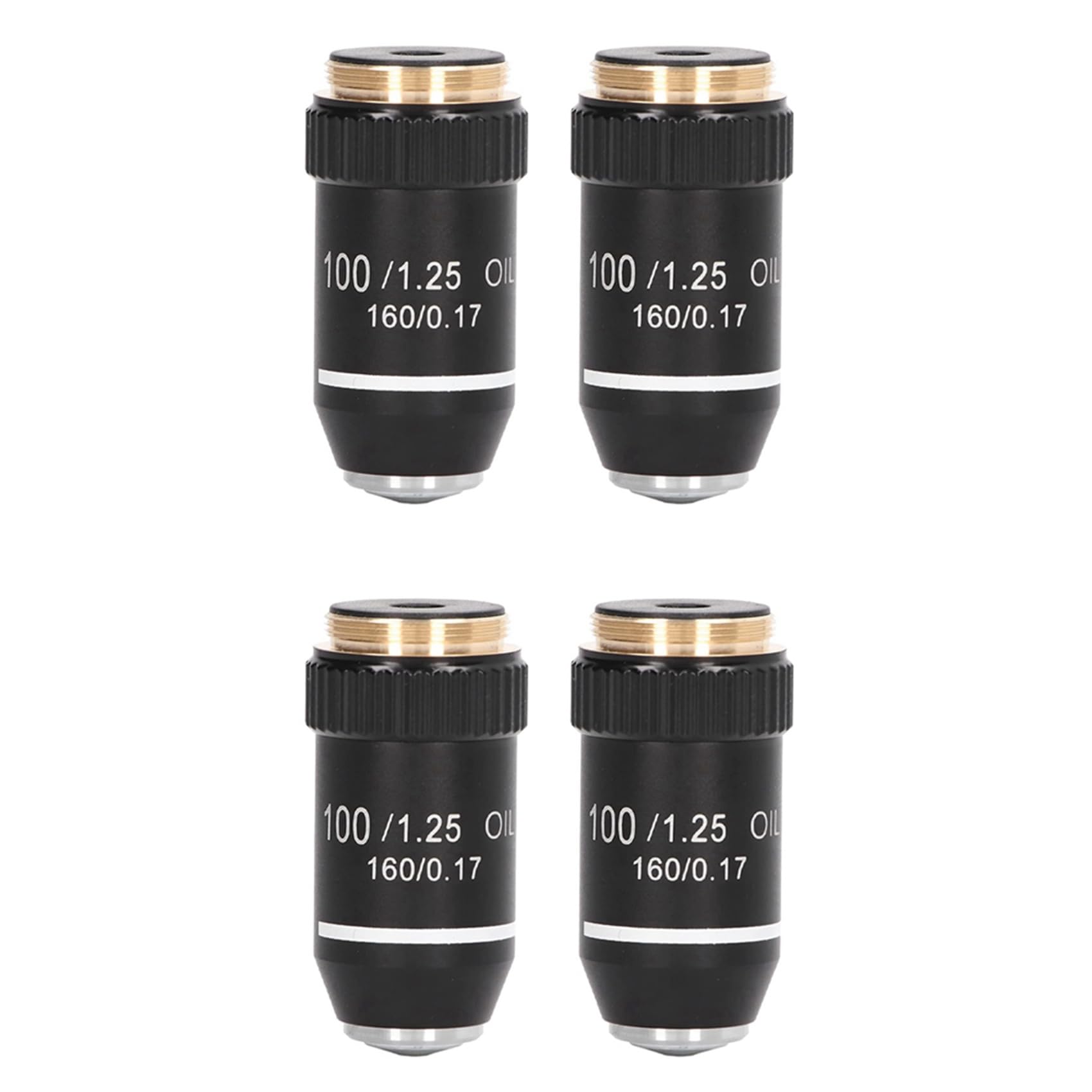 Jnchdghwa Black 4Pcs Biological Microscope Lens, 195 Achromatic Objective Lens 100X Oil High Power Objective Interface 20.2Mm