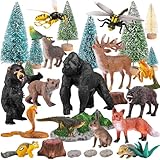 Gerrii 39 Pcs Forest Animal Diorama Kit Woodland Creatures Figurines with Trees Stones Sydney Paper Hunting Model Set for Nature Themed Crafts and Display Projects