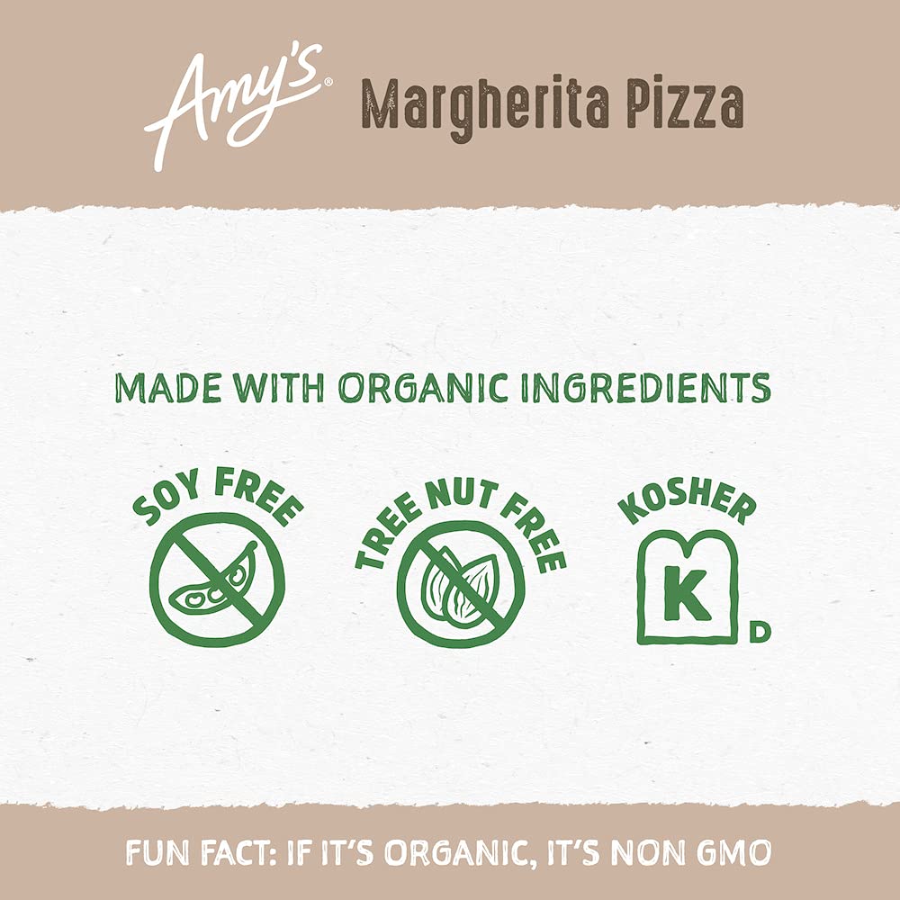 Amy's Frozen Pizza, Margherita Pizza, Made With Organic Tomatoes and Basil, Frozen Meals, 13.0 Oz