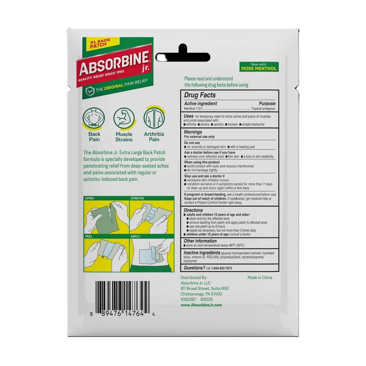 Absorbine Jr. Menthol Pain Relief Patches for Lower Back, Large, 18 Count — Amazon image 2