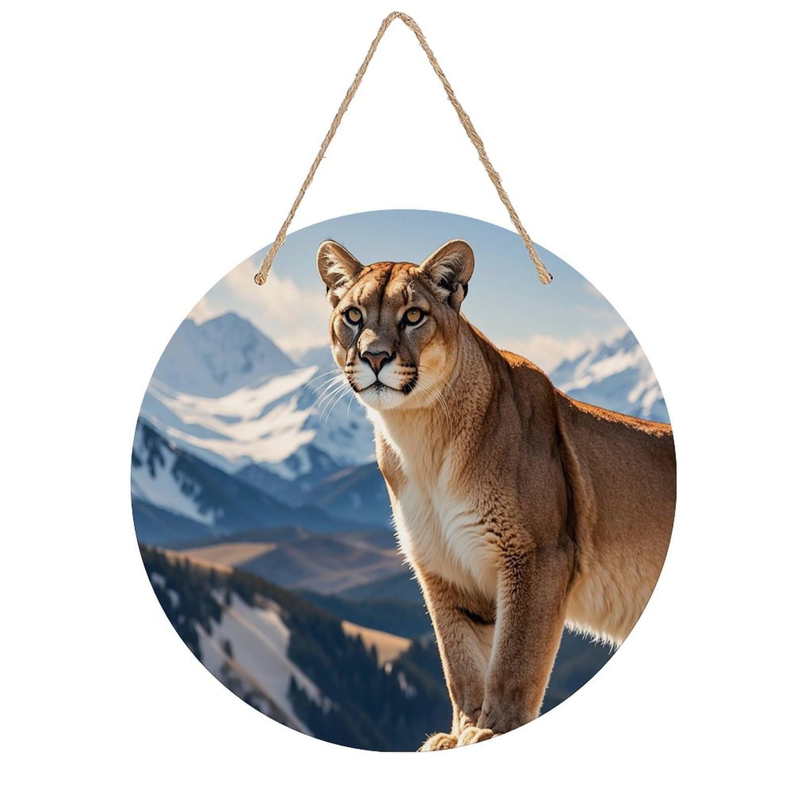 FekiLoot Panther & Mountain Lion Welcome Sign Wall Decor Welcome Round Wood Hanging Signs Decoration Farmhouse Wall Sign Wall Plaque Funny Decor Door Hanger for Front Door Porch Office
