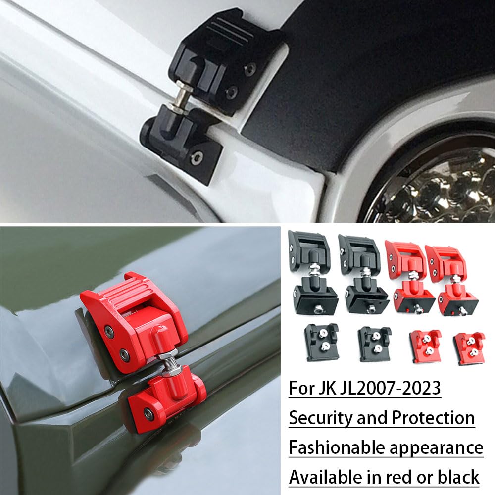 Fit for Jeep Wrangler Hood Latches - Adjustable Hood Lock Catches Kit Compatible with Jeep Wrangler JK JL 2007-2023 and Jeep Gladiator JT 2020-2024, Secure and Stylish Hood Latch (Black)