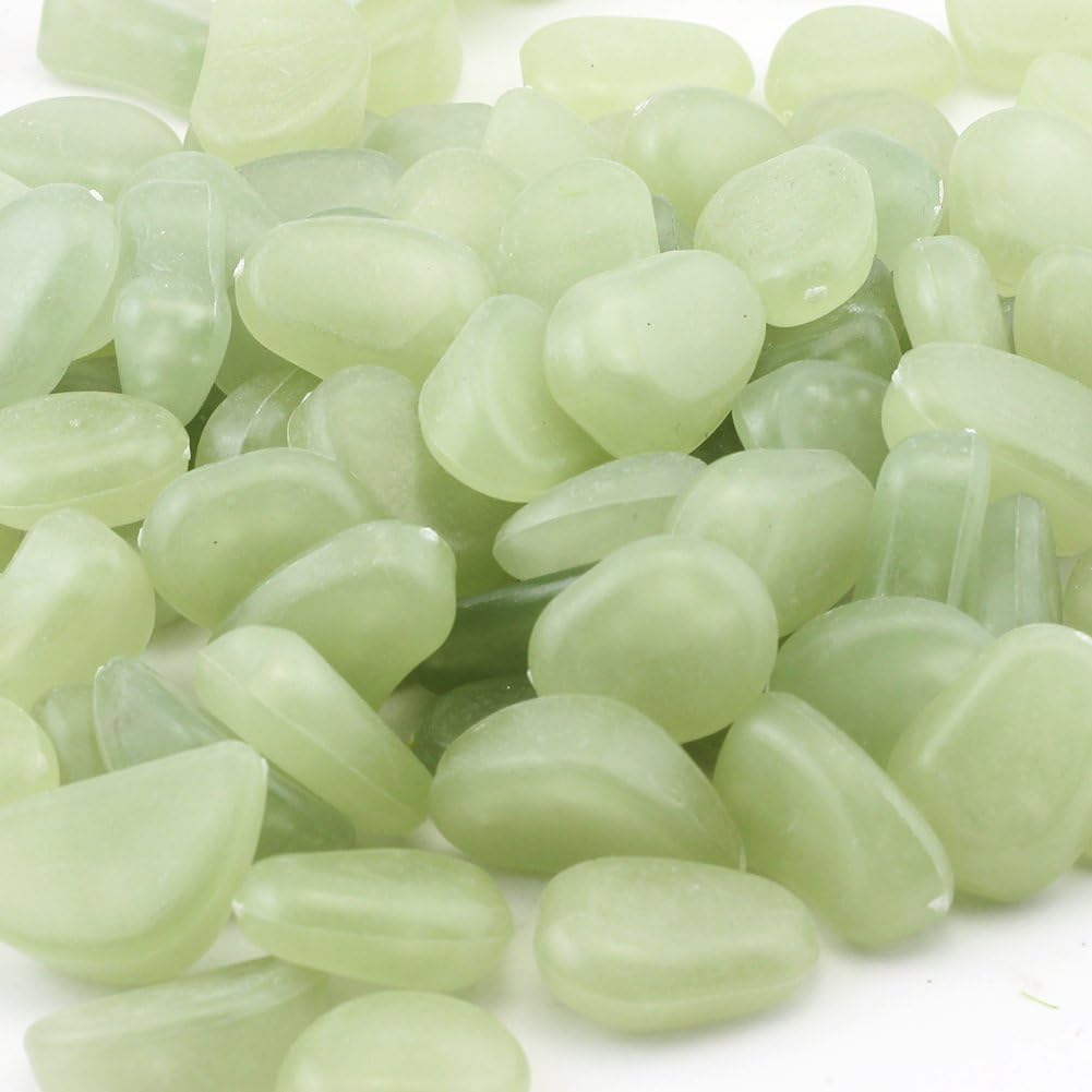 Tangpan Man-Made Glow in The Dark Pebbles Stone for Garden Walkway Pack of 100 (Green Light)