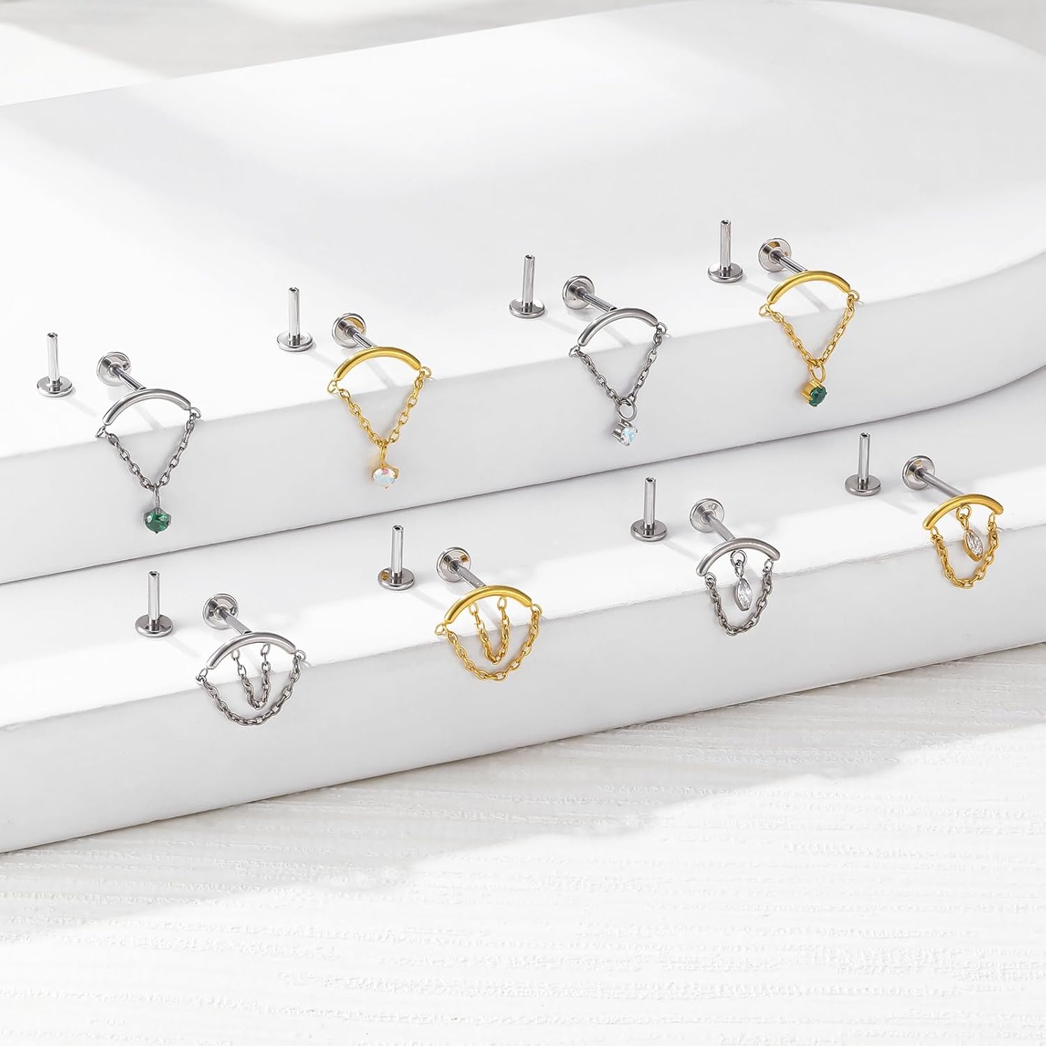 BelezaDosas G23 Titanium Labret Studs Threadless Push-in Labret Press Fit 16G Cluster Helix Lobe Conch Tragus Push Back Piercing Jewelry - Image 3