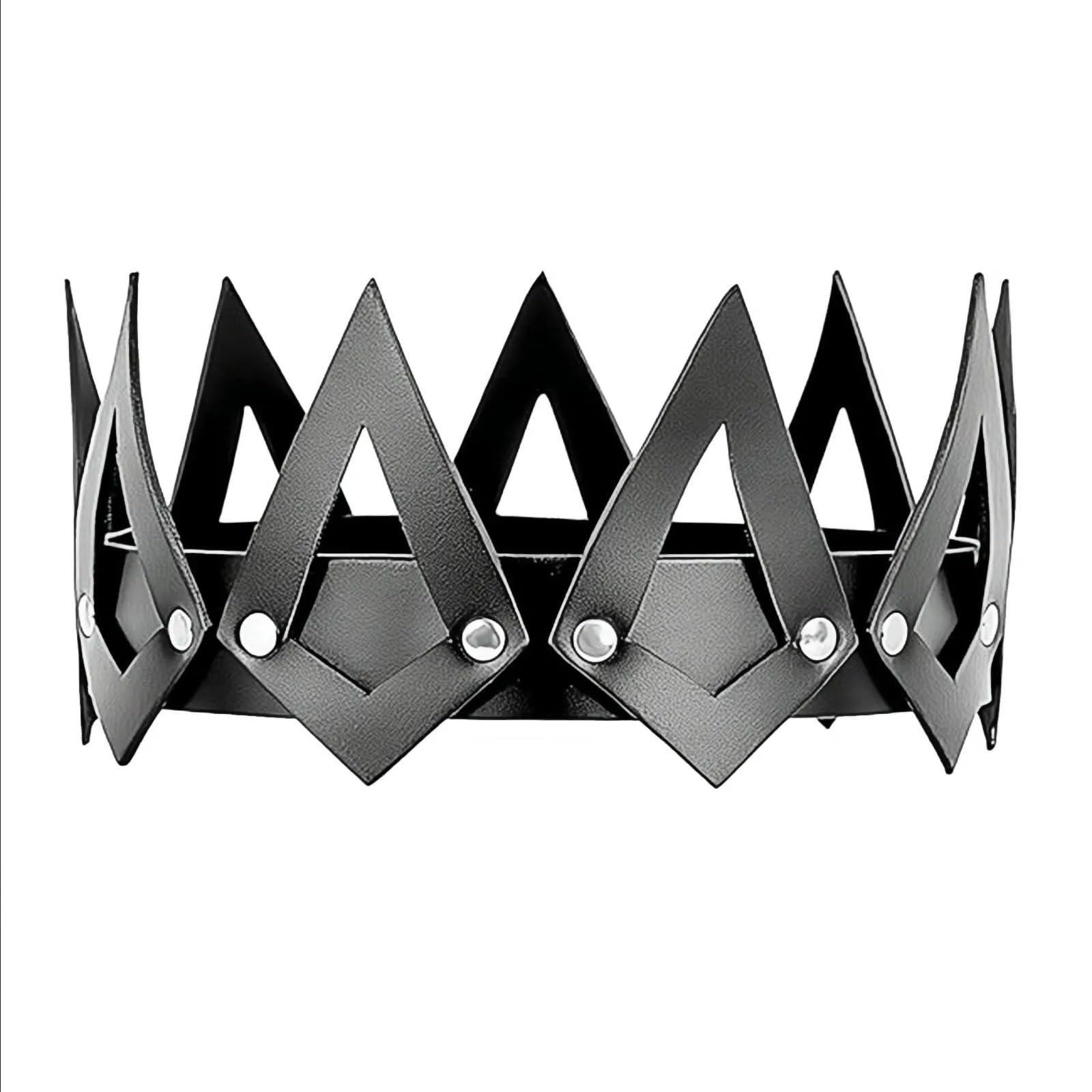 HAICN Leather Crown Medieval King Queen Headwear Fancy Dress Halloween Costume Accessory Black Leather Headdress for Birthday Pageant Party Photography Cosplay.