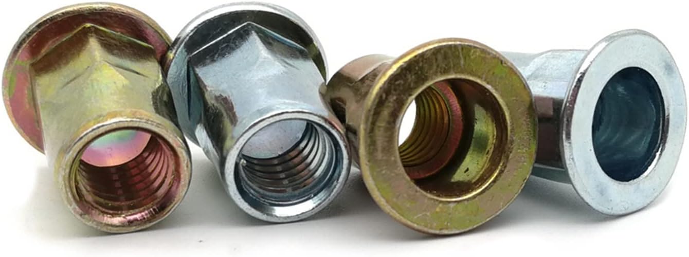 Flat Head Threaded Insert Nut Carbon Steel Hex Rivet Nuts Multicolor Multiple Sizes Pack(White Zinc Plated,M10 (10pcs))