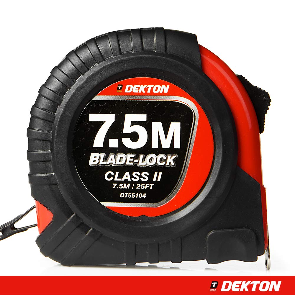 Dekton 7.5m X 25mm Hard Case Tape Measure-7.5m/10ft Blade-lock| Belt Clip| Rubber Grip| High Carbon Steel| Imperial And Metric Units| Durable, Accurate With Robust Hard Case| Easy-to-read Measurements