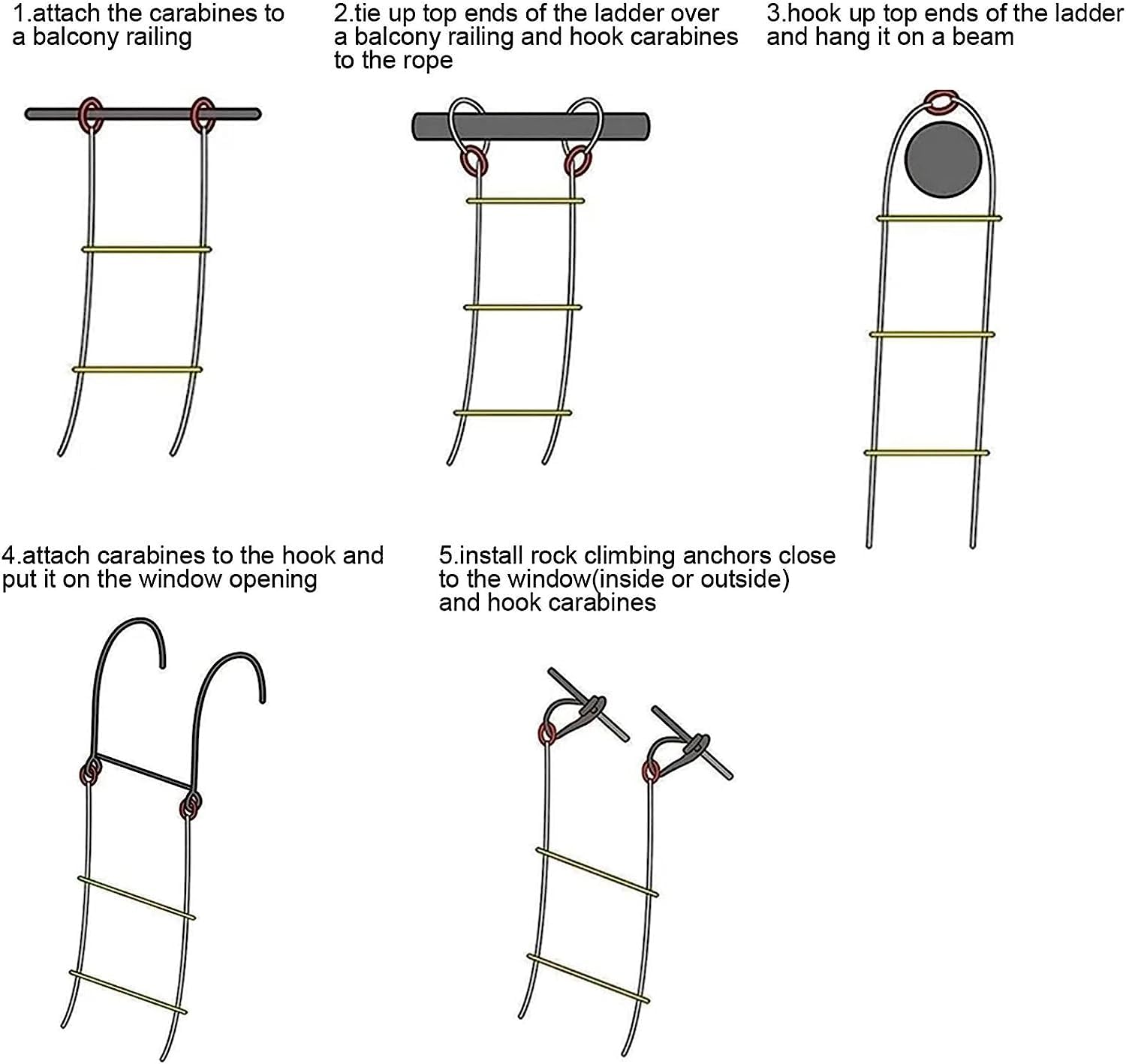 Escalera de Cuerda de Emergencia contra Incendios, 5 m, Nailon Suave, ignífuga, Ideal para Escalada en Roca, fácil de Guardar, Disponible en Longitudes de hasta 20 m.