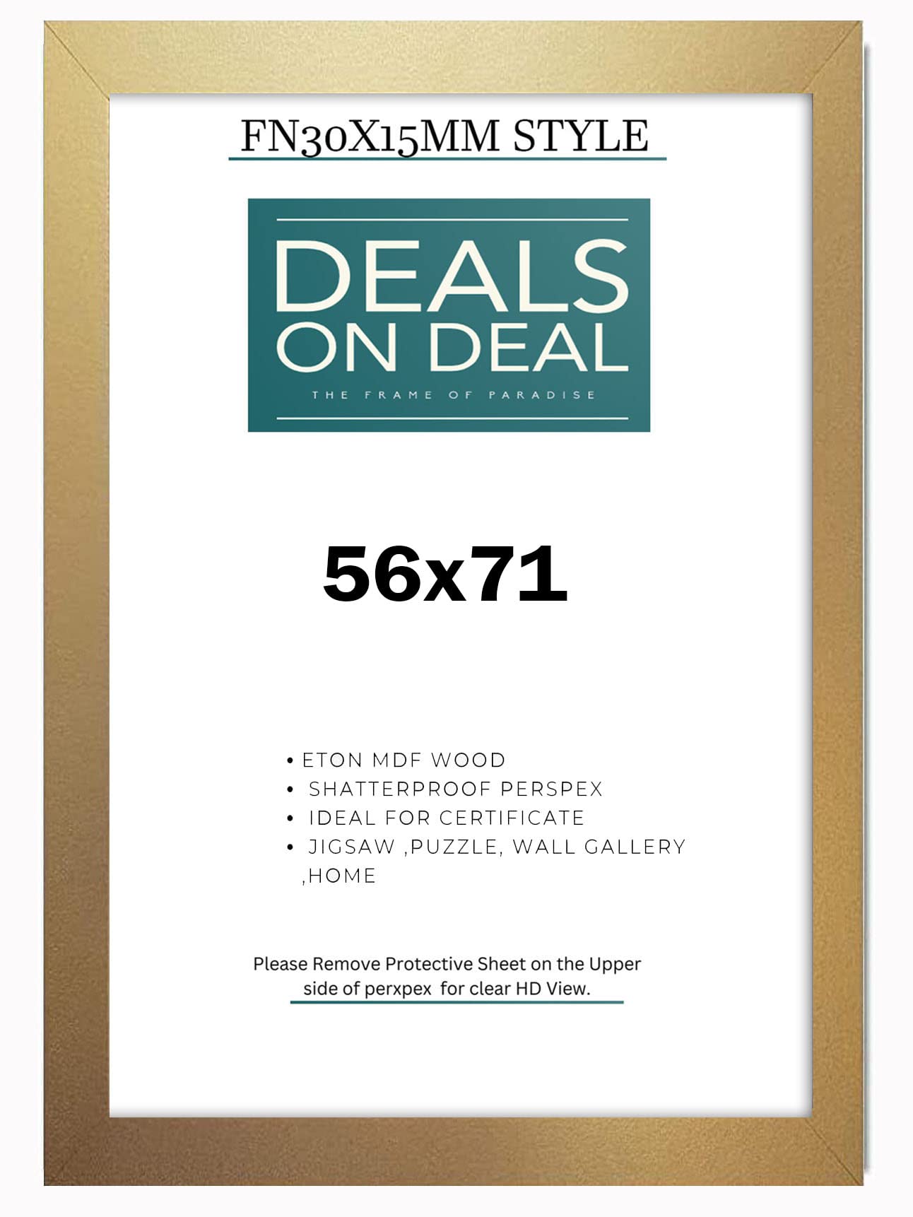 DEALS ON DEAL 56x71cm Picture Frame Solid MDF Wooden Jigsaw Puzzle Poster Frame, High-end Modern Style, Made High Definition Acrylic Front for Wall and Tabletop Photo Display [GOLD 56x71]