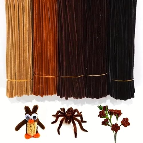 500 Pieces Brown Pipe Cleaners Craft Set, Chenille Stems for Flowers Craft Supplies Fluffy Fuzzy Sticks for DIY Art Projects Creative Gift Wrapping Pa